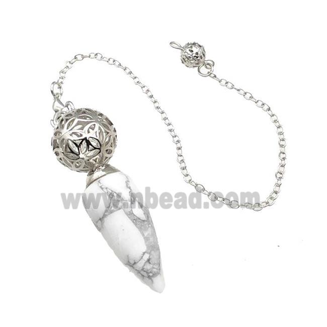 White Howlite Turquoise Dowsing Pendulum Pendant With Copper Hollow Ball Chain Platinum