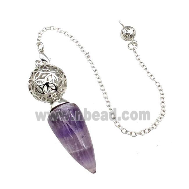 Natural Purple Amethyst Dowsing Pendulum Pendant With Copper Hollow Ball Chain Platinum