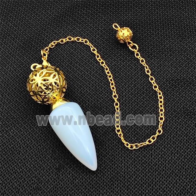 White Opalite Dowsing Pendulum Pendant With Copper Hollow Ball Chain Gold Plated