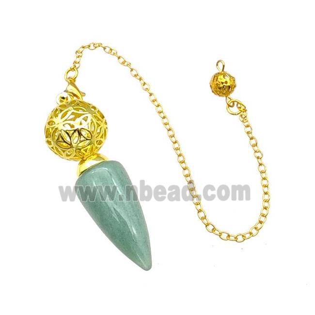 Natural Green Aventurine Dowsing Pendulum Pendant With Copper Hollow Ball Chain Gold Plated