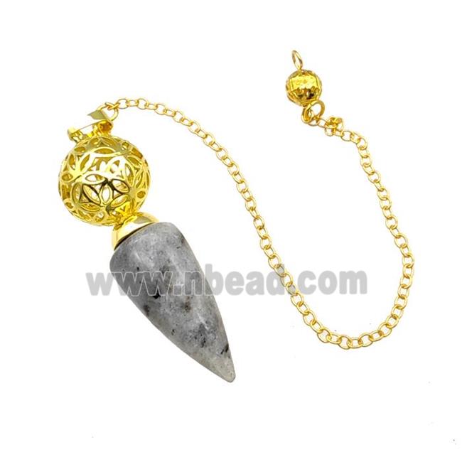 Natural Labradorite Dowsing Pendulum Pendant With Copper Hollow Ball Chain Gold Plated