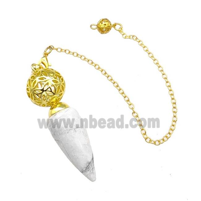White Howlite Turquoise Dowsing Pendulum Pendant With Copper Hollow Ball Chain Gold Plated