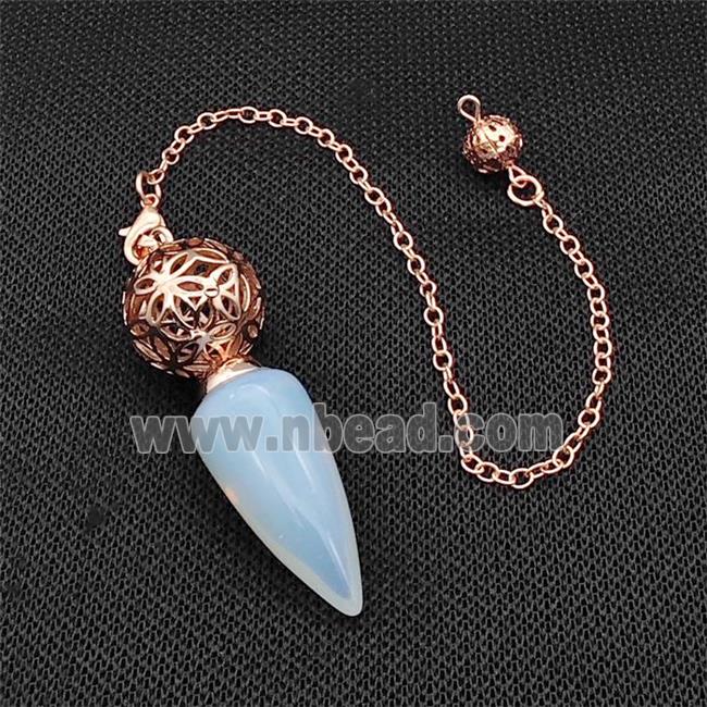 White Opalite Dowsing Pendulum Pendant With Copper Hollow Ball Chain Rose Gold
