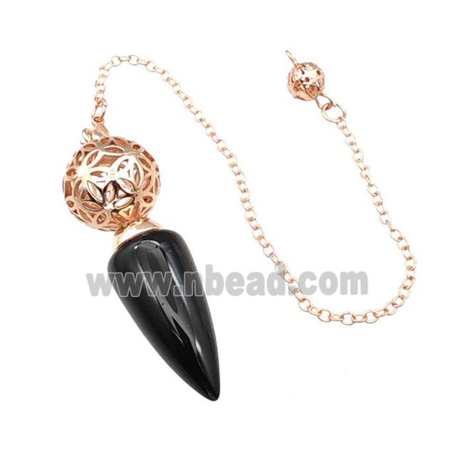 Natural Black Obsidian Dowsing Pendulum Pendant With Copper Hollow Ball Chain Rose Gold