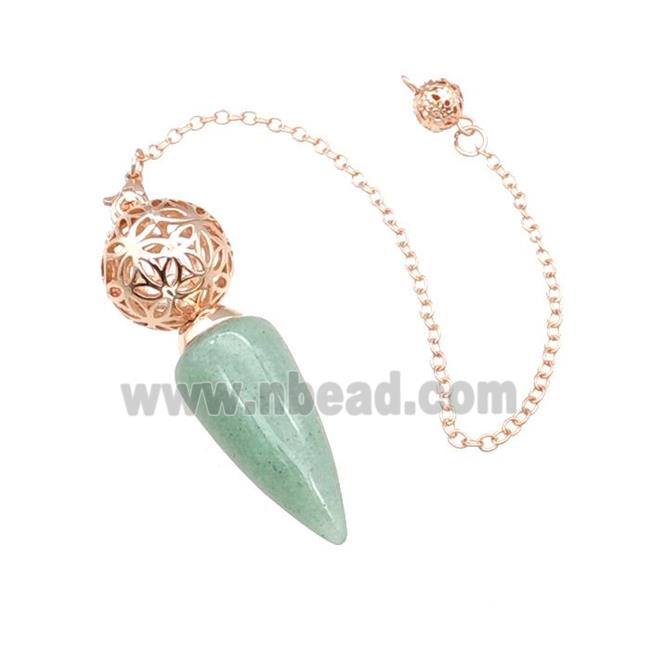 Natural Green Aventurine Dowsing Pendulum Pendant With Copper Hollow Ball Chain Rose Gold