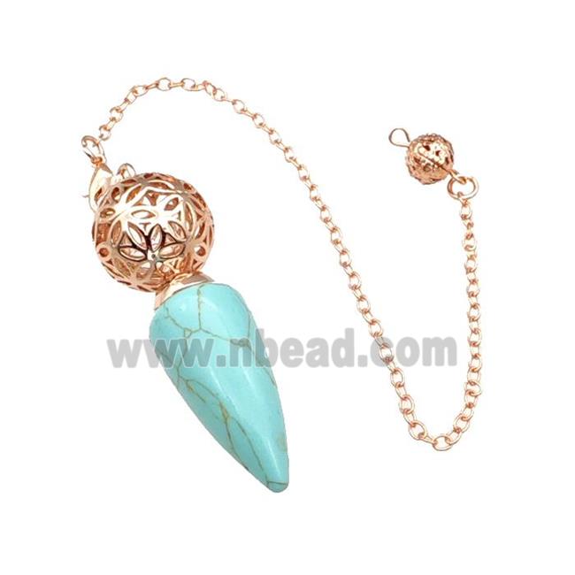 Synthetic Turquoise Dowsing Pendulum Pendant With Copper Hollow Ball Chain Rose Gold