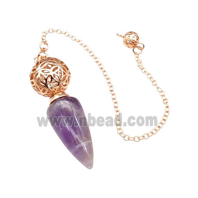 Natural Purple Amethyst Dowsing Pendulum Pendant With Copper Hollow Ball Chain Rose Gold