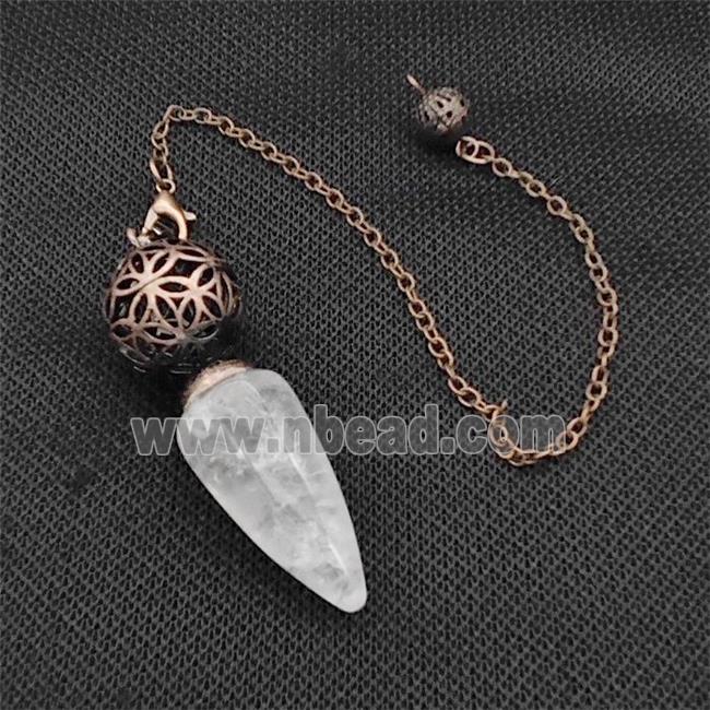 Natural Clear Quartz Dowsing Pendulum Pendant With Copper Hollow Ball Chain Antique Red