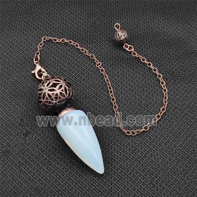 White Opalite Dowsing Pendulum Pendant With Copper Hollow Ball Chain Antique Red