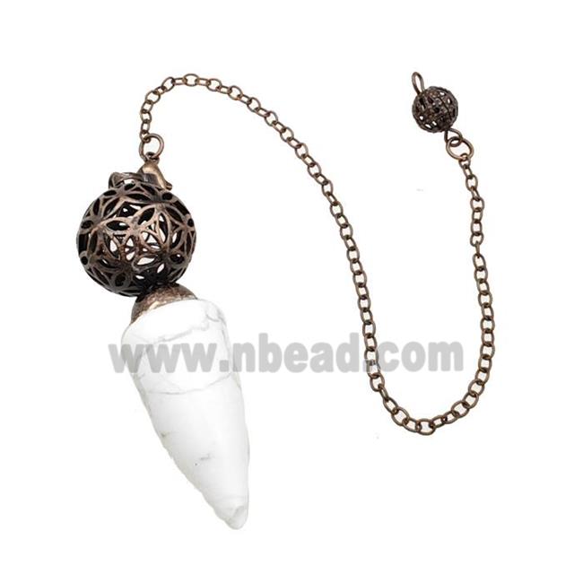 White Howlite Turquoise Dowsing Pendulum Pendant With Copper Hollow Ball Chain Antique Red