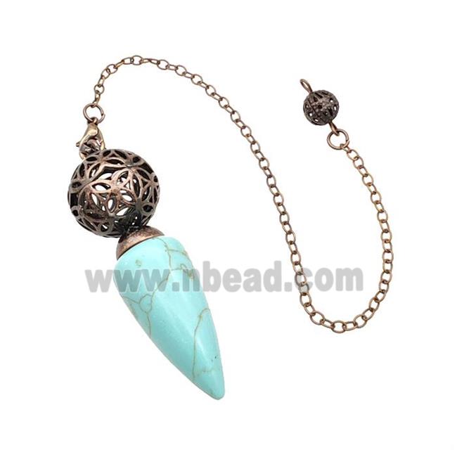 Synthetic Turquoise Dowsing Pendulum Pendant With Copper Hollow Ball Chain Antique Red