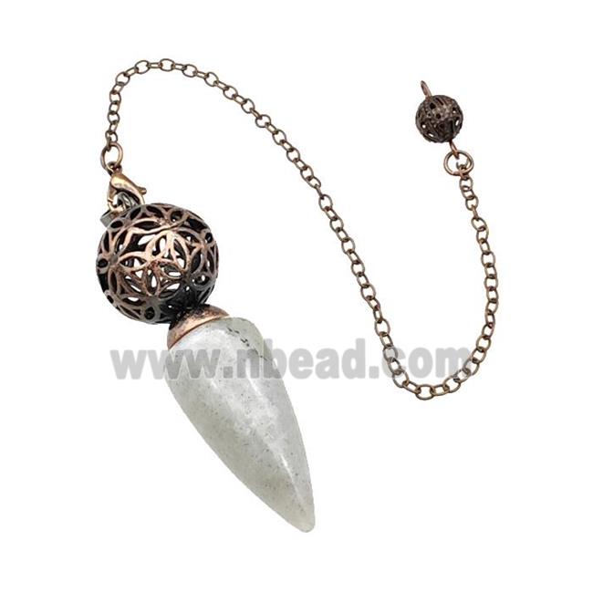 Natural Labradorite Dowsing Pendulum Pendant With Copper Hollow Ball Chain Antique Red