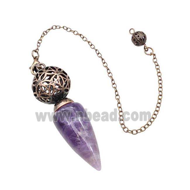 Natural Purple Amethyst Dowsing Pendulum Pendant With Copper Hollow Ball Chain Antique Red
