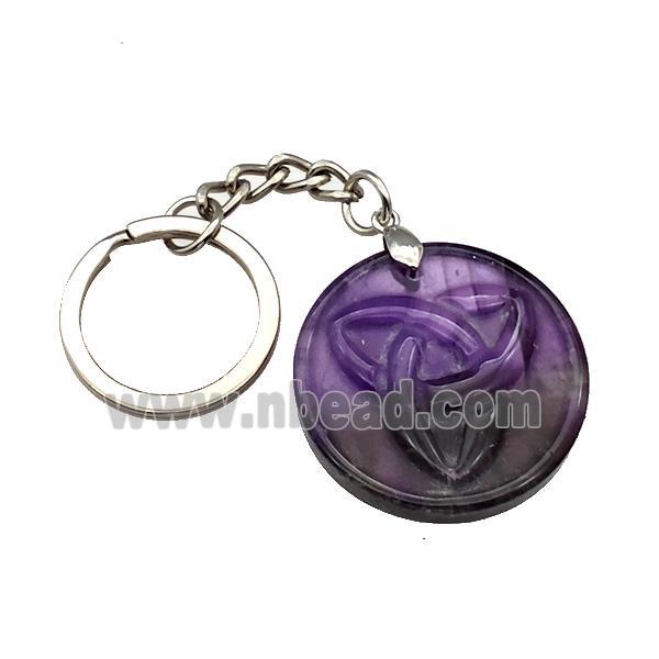 Purple Amethyst Trinity Keychain Circle Alloy Platinum Plated