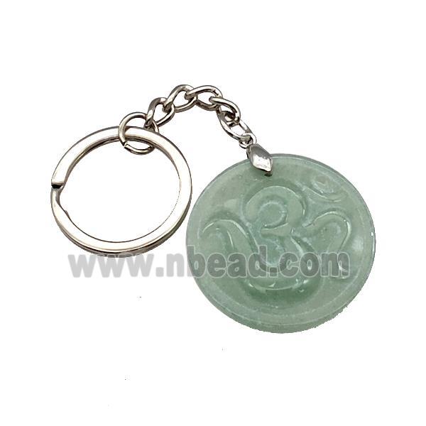 Green Aventurine Hinduism Keychain OM Circle Alloy Platinum Plated