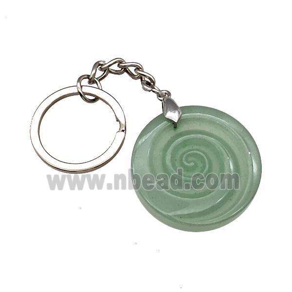 Green Aventurine Spiral Keychain Circle Alloy Platinum Plated