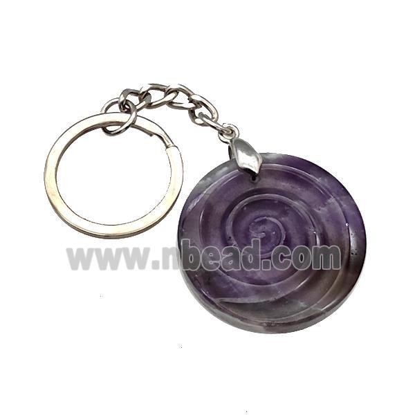 Purple Amethyst Spiral Keychain Circle Alloy Platinum Plated