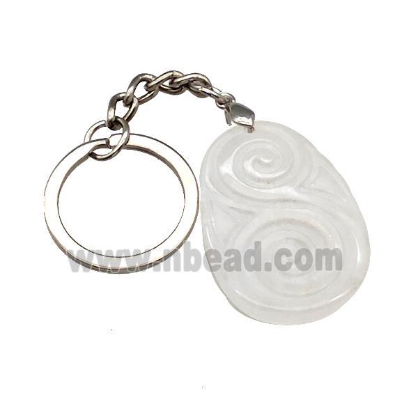Clear Quartz Spiral Keychain Flat Teardrop Alloy Platinum Plated