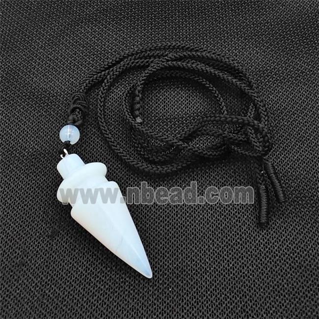 White Opalite Pendulum Necklace Black Nylon Rope