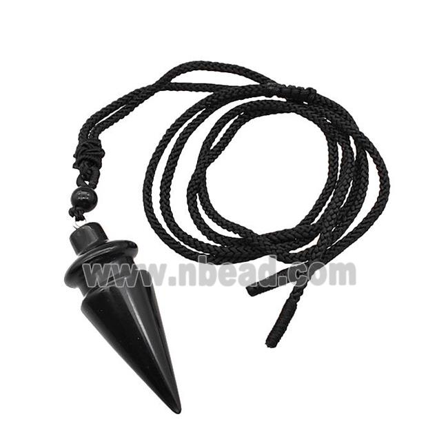 Black Obsidian Pendulum Necklace Black Nylon Rope