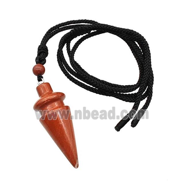 Red Jasper Pendulum Necklace Black Nylon Rope