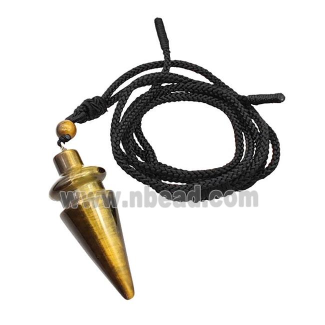 Tiger Eye Stone Pendulum Necklace Black Nylon Rope