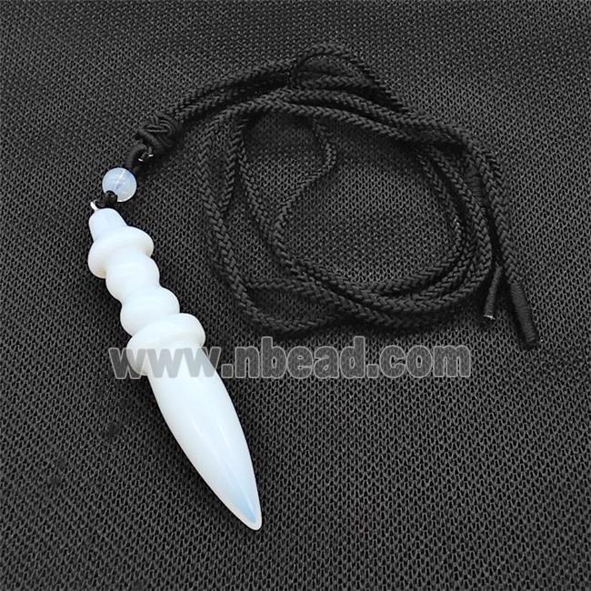 White Opalite Pendulum Necklace Black Nylon Rope