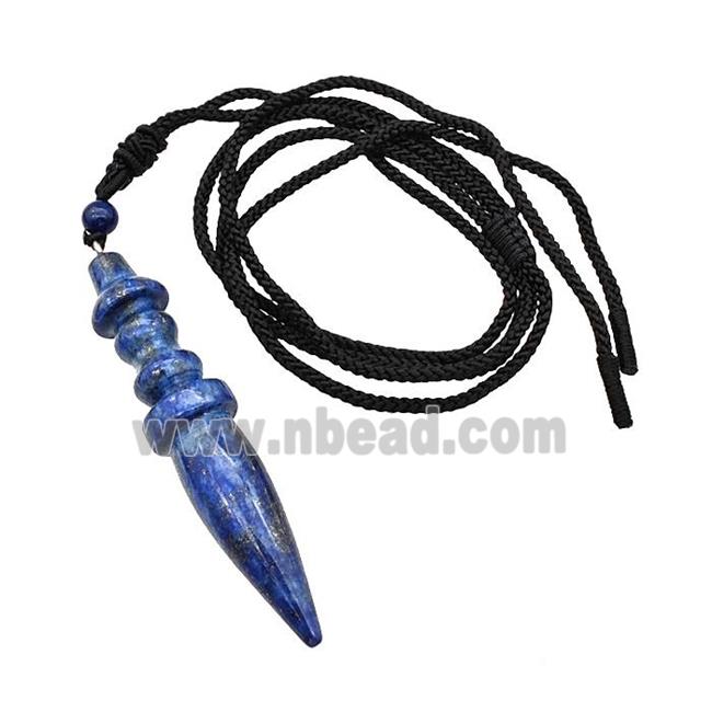 Blue Lapis Lazuli Pendulum Necklace Black Nylon Rope