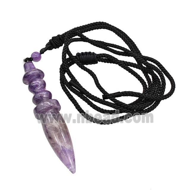 Purple Amethyst Pendulum Necklace Black Nylon Rope