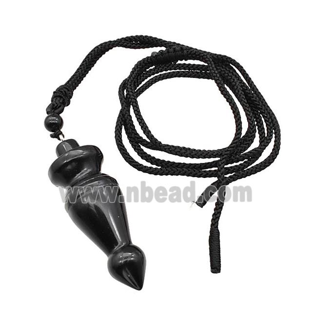 Black Obsidian Pendulum Necklace Black Nylon Rope