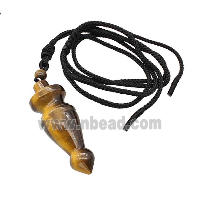 Tiger Eye Stone Pendulum Necklace Black Nylon Rope