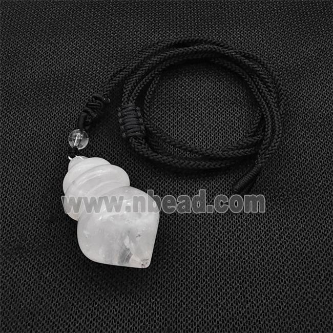 Clear Quartz Dowsing Pendulum Necklace Black Nylon Rope