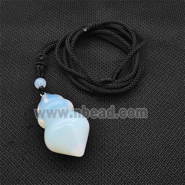 White Opalite Dowsing Pendulum Necklace Black Nylon Rope