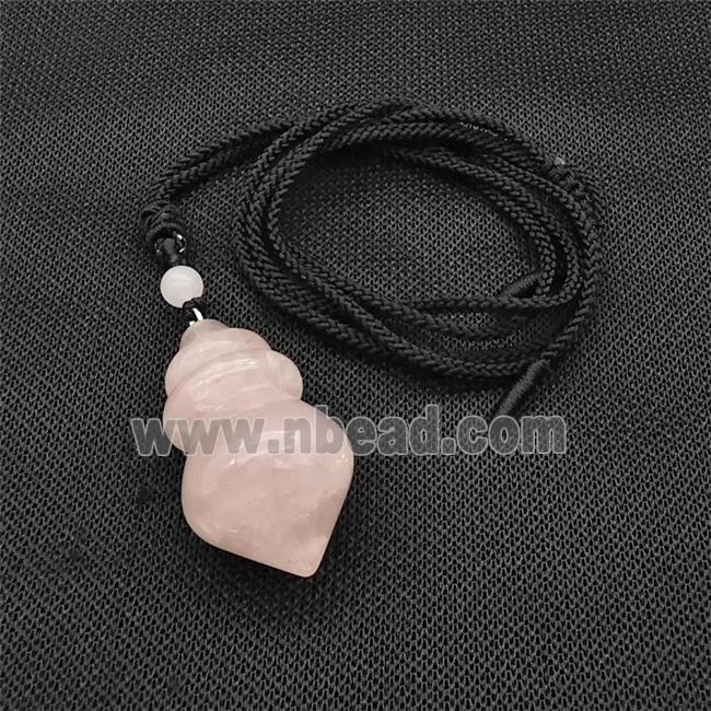 Pink Rose Quartz Dowsing Pendulum Necklace Black Nylon Rope
