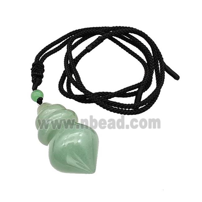 Green Aventurine Dowsing Pendulum Necklace Black Nylon Rope