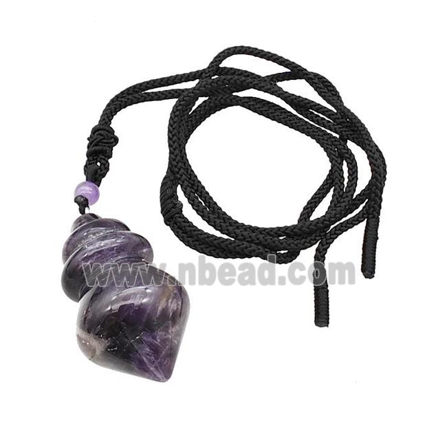 Purple Amethyst Dowsing Pendulum Necklace Black Nylon Rope