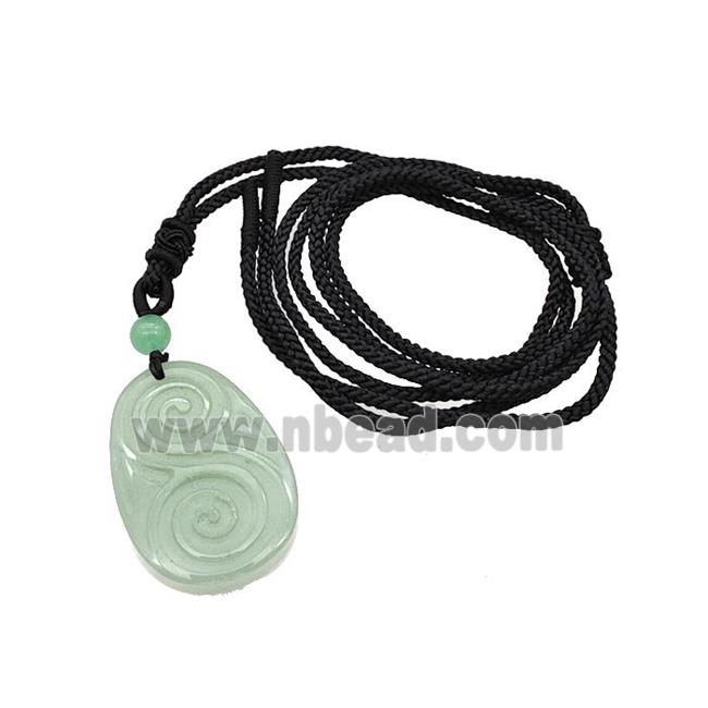 Natural Green Aventurine Spiral Necklace Flat Teardrop Black Nylon Rope
