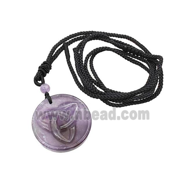 Natural Purple Amethyst Trinity Necklace Circle Black Nylon Rope