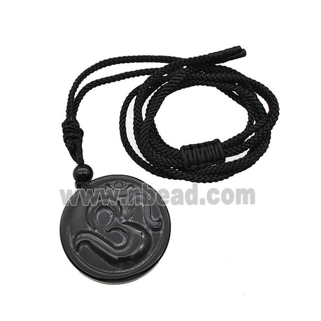 Natural Black Obsidian Hinduism Necklace Circle Black Nylon Rope