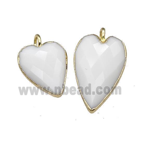 White Jade Heart Pendant Faceted Gold Plated