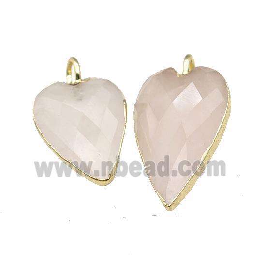 Natural Pink Rose Quartz Heart Pendant Faceted Gold Plated