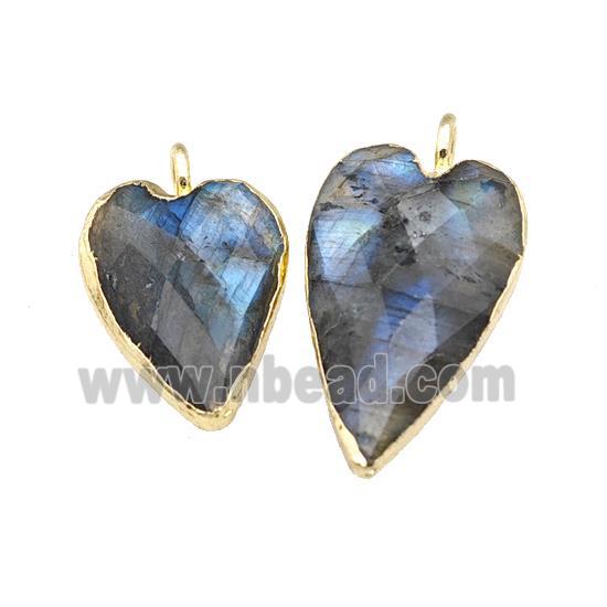 Natural Labradorite Heart Pendant Faceted Gold Plated