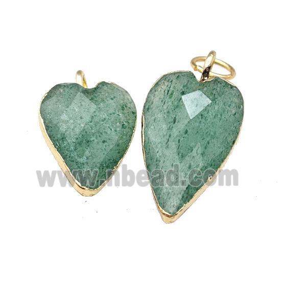 Natural Green Strawberry Quartz Heart Pendant Faceted Gold Plated