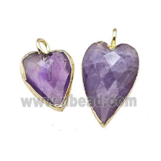 Natural Purple Amethyst Heart Pendant Faceted Gold Plated
