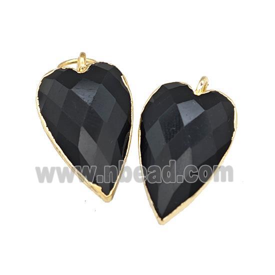 Natural Black Obsidian Heart Pendant Faceted Gold Plated