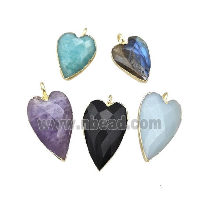 Natural Gemstone Heart Pendant Faceted Gold Plated Mixed