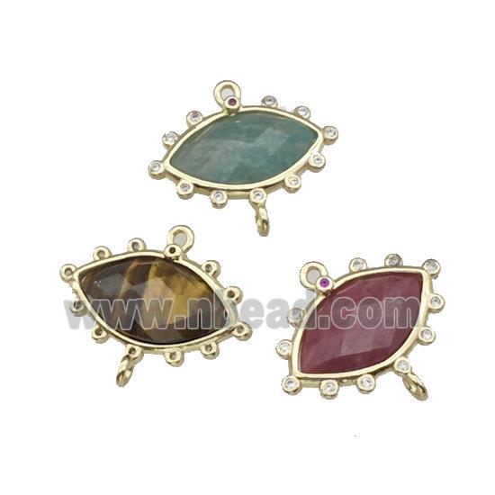 Natural Gemstone Eye Connector Gold Plated Mixed