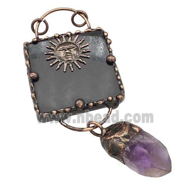 Black Obsidian Lock Pendant With Amethyst Antique Red