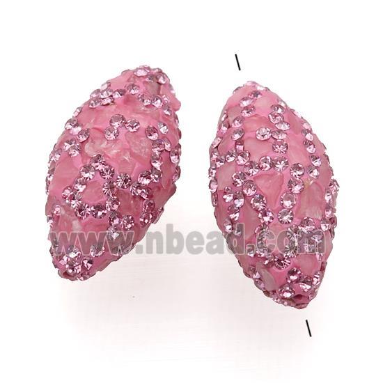 Polymer Clay Rice Beads Pave Rhinestone Pink Rose Quartz