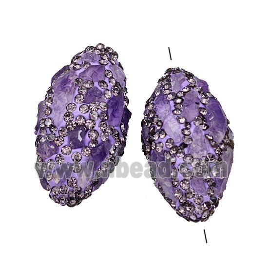 Polymer Clay Rice Beads Pave Rhinestone Purple Amethyst